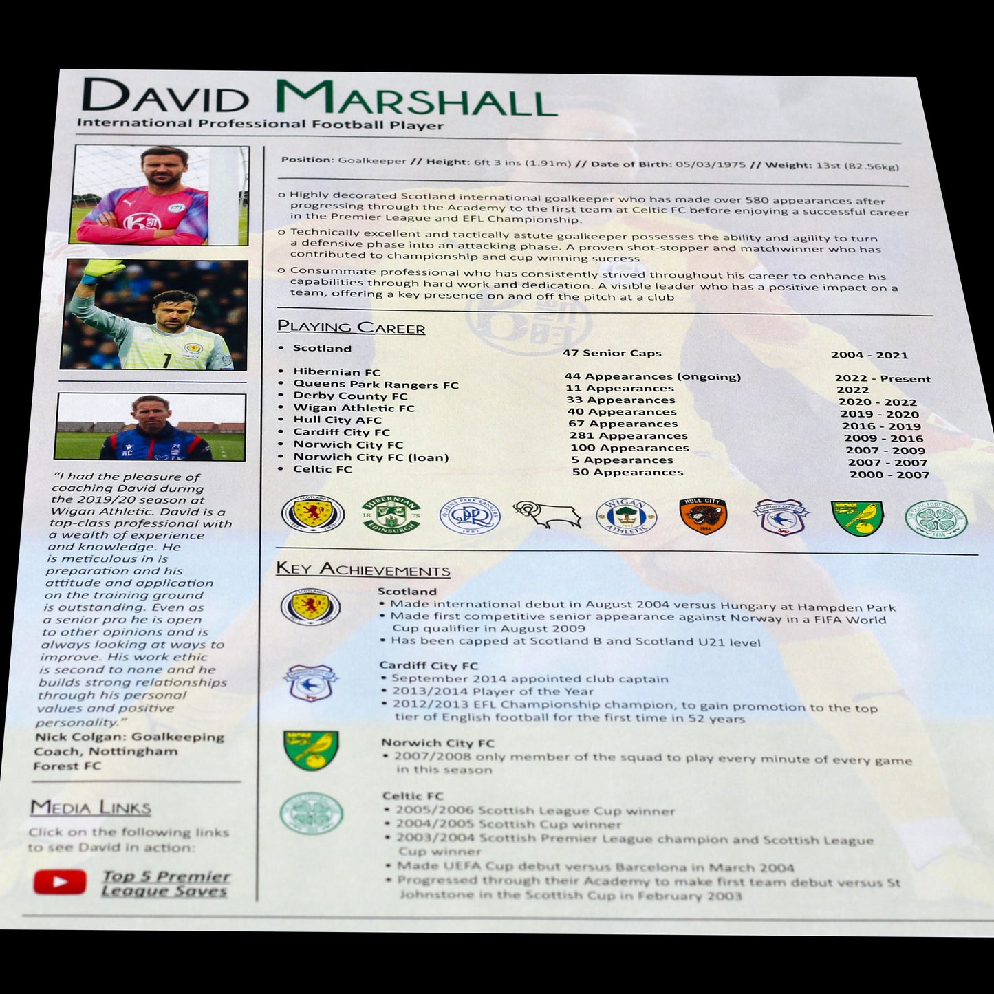 One-Page Player CV