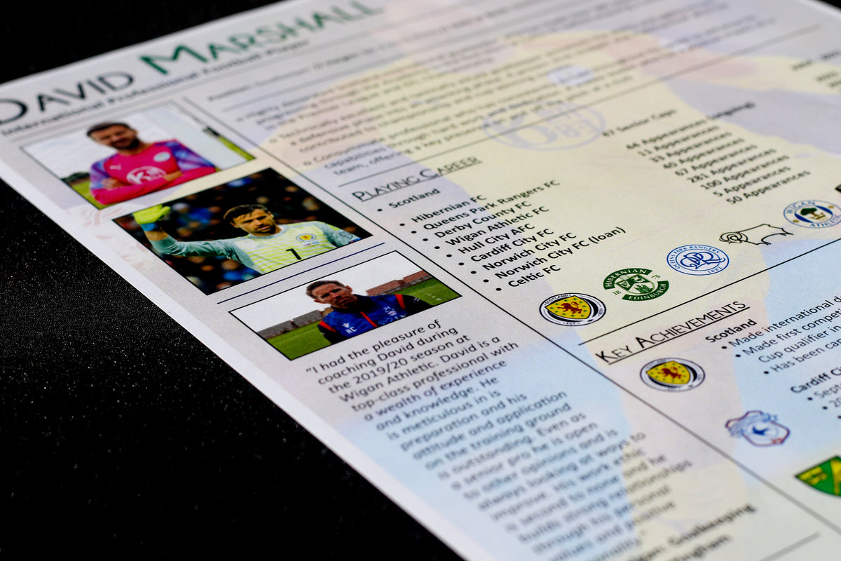 Footballcv Design One-Page Football Player CVs – Football Careers