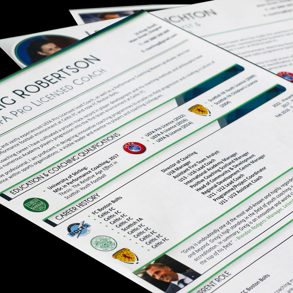 Graphically Designed Football CV – Football Careers